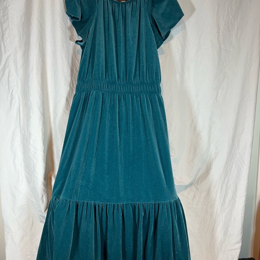 Time and Tru Teal Velvet Flutter Sleeve Maxi Dress‎ Size L 12 14